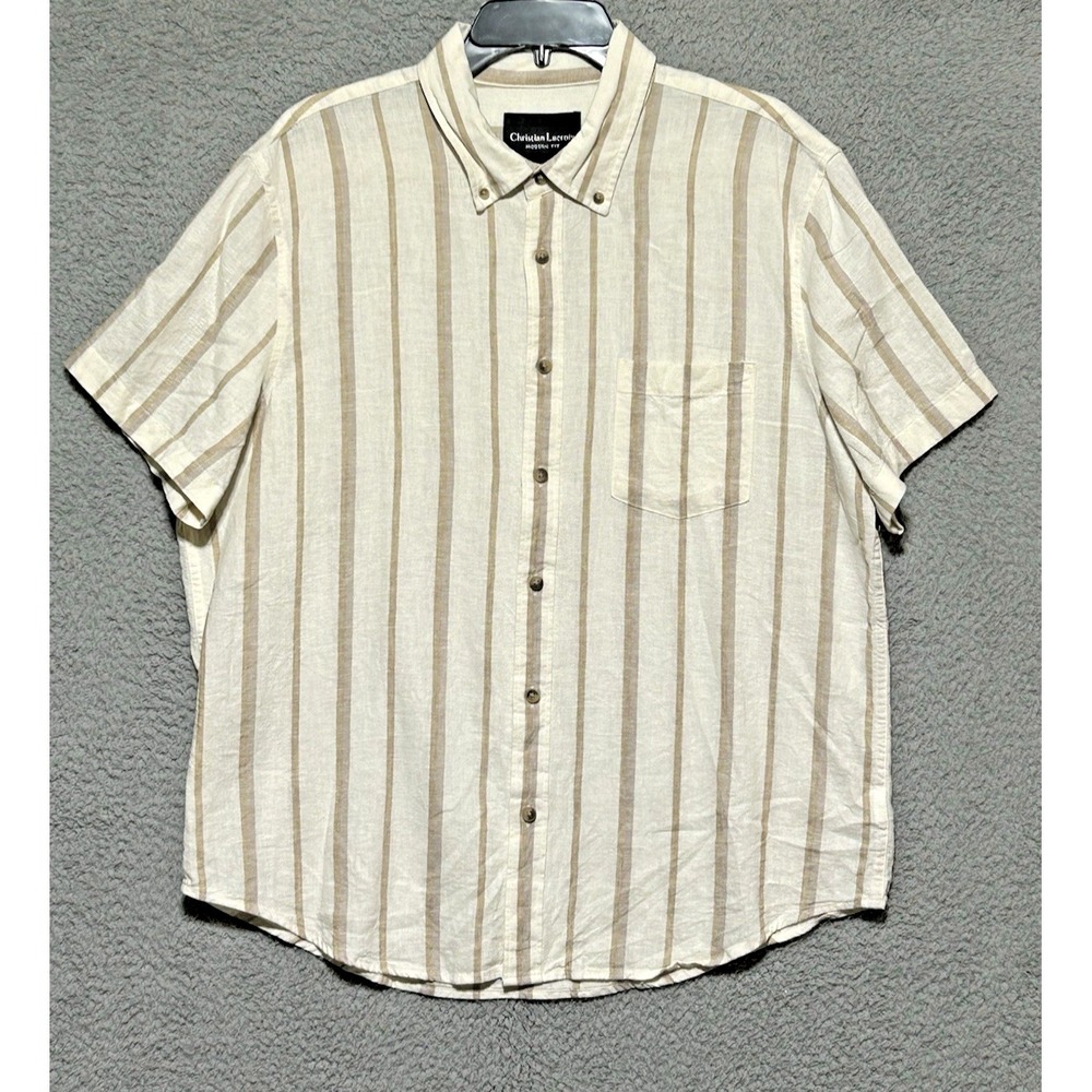 Christian Lacroix Modern Fit 55% Linen Striped Button Up Shirt Mens XL